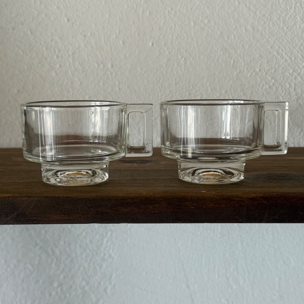Vintage Joe Colombo Arno Stackable Glass Coffee Cups Set Of 2 Italy MCM Retro